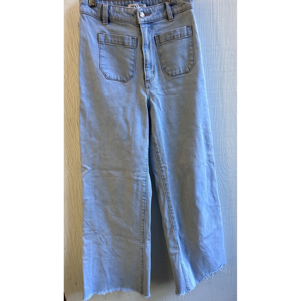Rollas High Rise Wide Leg Jeans Light Wash Raw Hem Size 25 7 Front Patch Pockets - Picture 7 of 10
